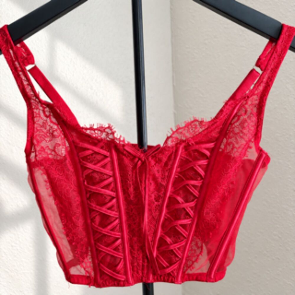 Victoria’s Secret Red Lace-Up Corset Bustier Top